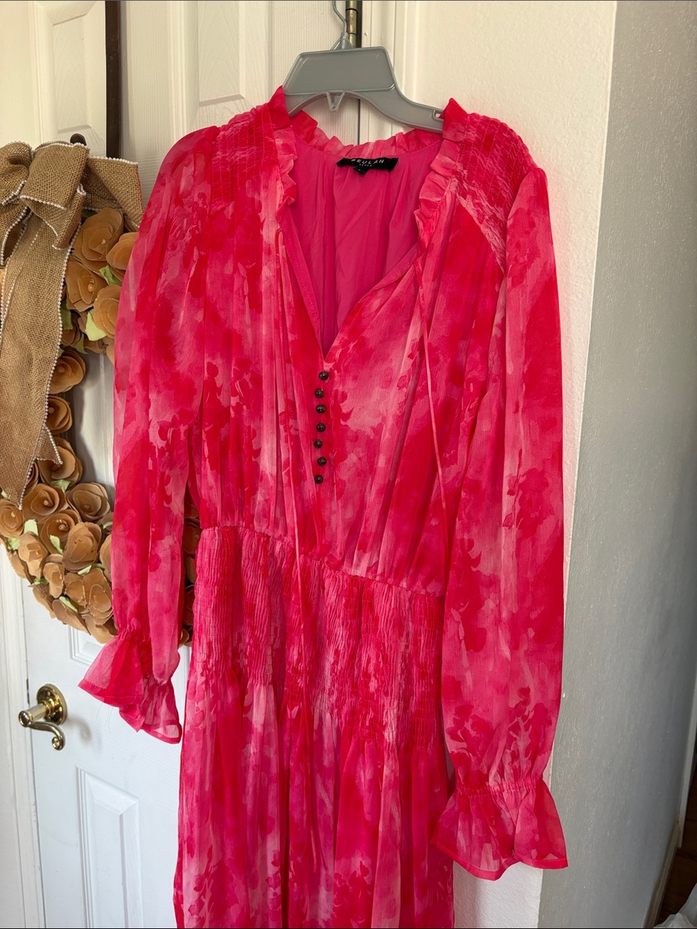 Beulah Style Pink Floral Ruffle Maxi Dress